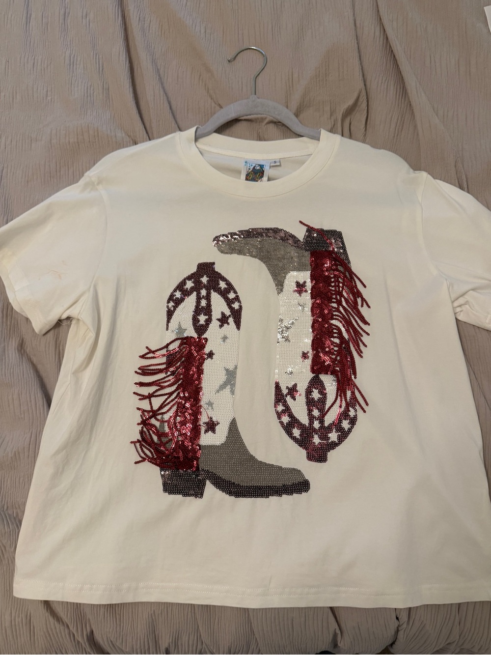 Queen of Sparkles Sequin Cowboy Boots Graphic Tee | Western Rodeo | Small